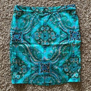 J. Crew Blue Paisley/Geometric Pencil Skirt